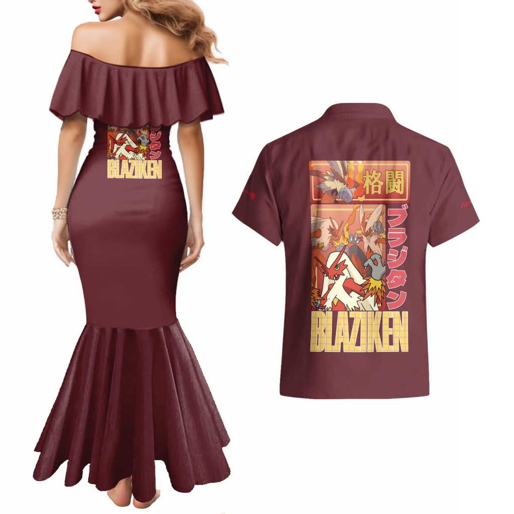 Blaziken - Poke Couples Matching Mermaid Dress and Hawaiian Shirt Anime Style