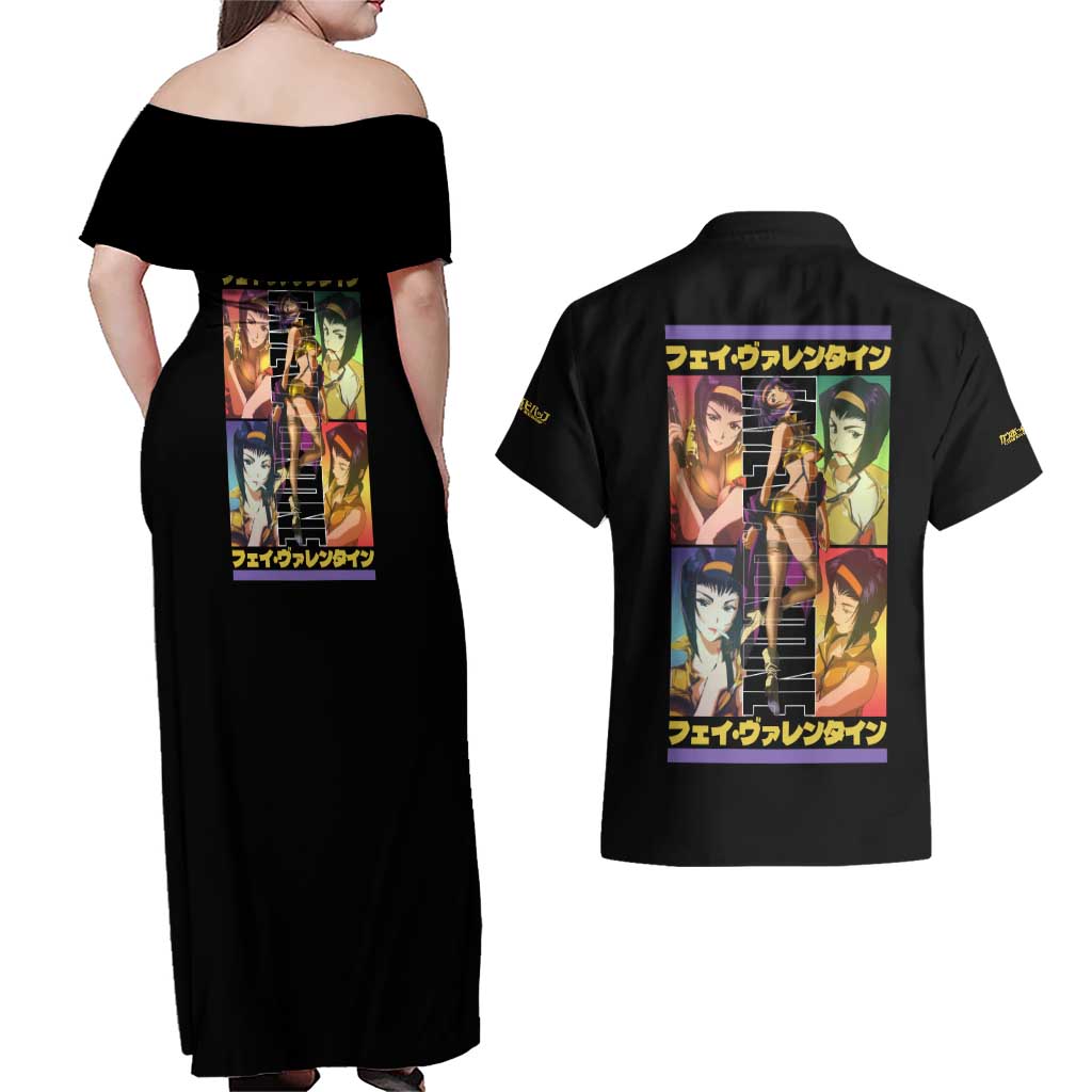 Faye Valentine Cowboy Bebop Couples Matching Off Shoulder Maxi Dress and Hawaiian Shirt Japan Anime Style TS04