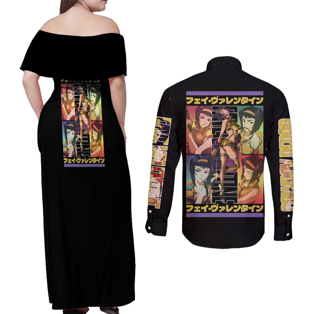 Faye Valentine Cowboy Bebop Couples Matching Off Shoulder Maxi Dress and Long Sleeve Button Shirt Japan Anime Style TS04