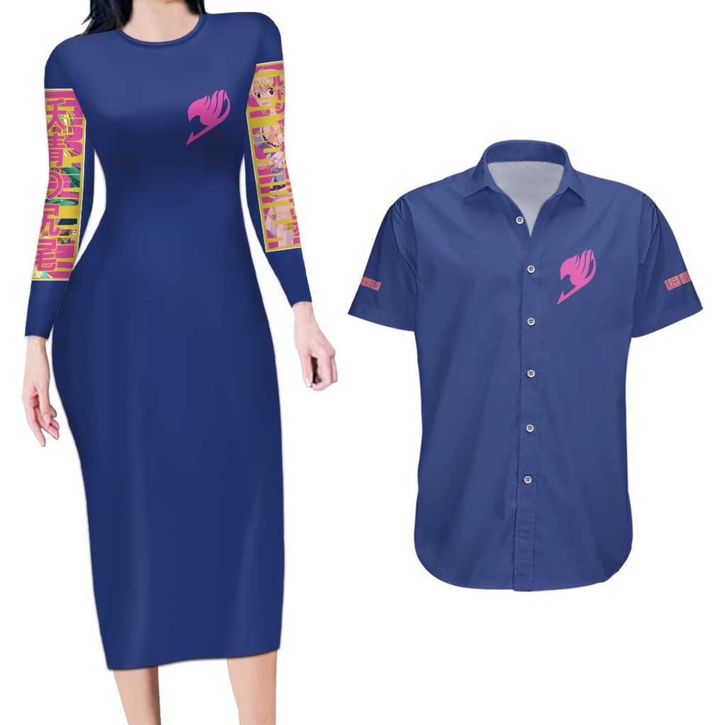 Lucy Heartfilia Fairy Tail Couples Matching Long Sleeve Bodycon Dress and Hawaiian Shirt Anime Style