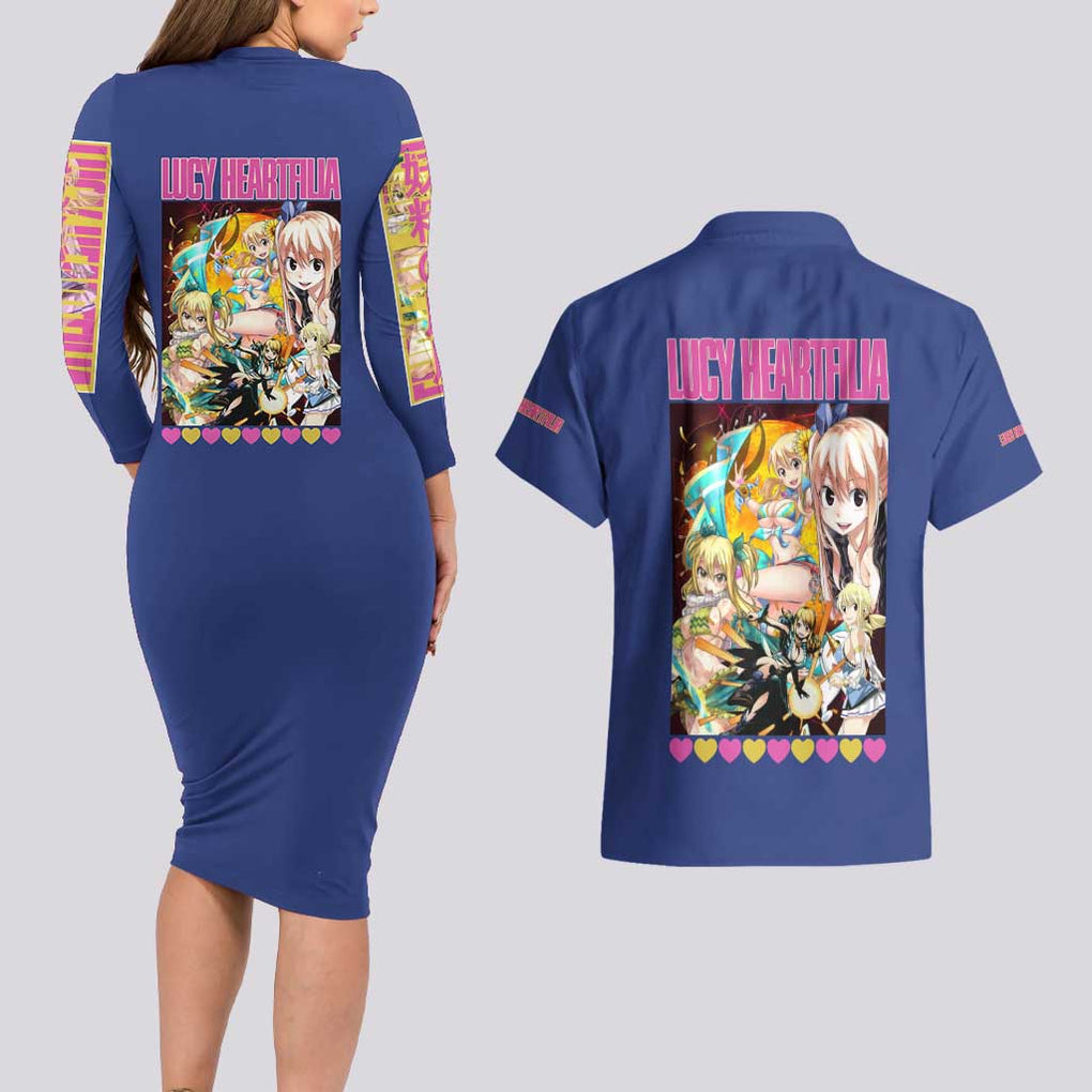 Lucy Heartfilia Fairy Tail Couples Matching Long Sleeve Bodycon Dress and Hawaiian Shirt Anime Style