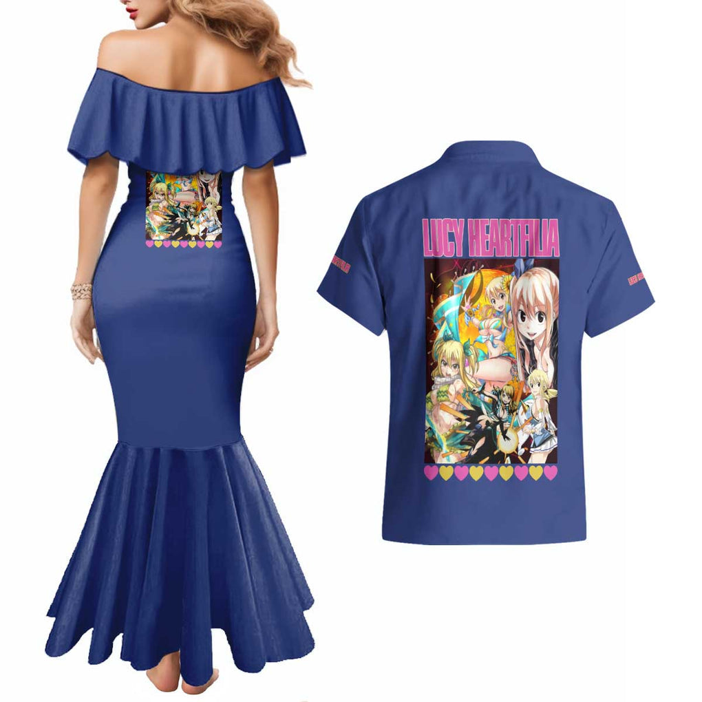 Lucy Heartfilia Fairy Tail Couples Matching Mermaid Dress and Hawaiian Shirt Anime Style