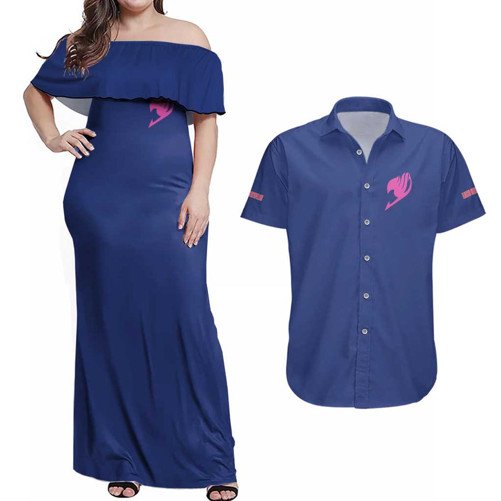 Lucy Heartfilia Fairy Tail Couples Matching Off Shoulder Maxi Dress and Hawaiian Shirt Anime Style