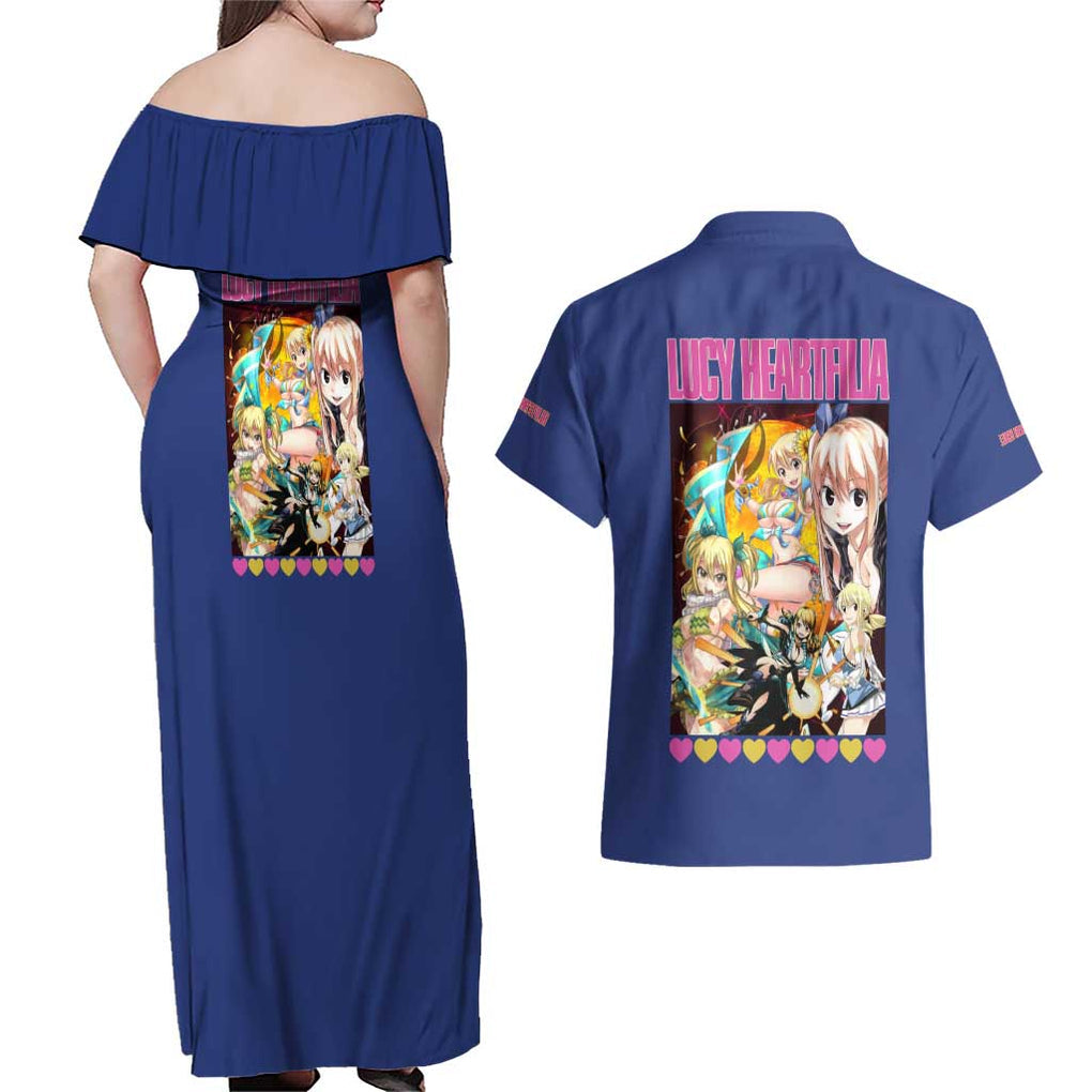 Lucy Heartfilia Fairy Tail Couples Matching Off Shoulder Maxi Dress and Hawaiian Shirt Anime Style