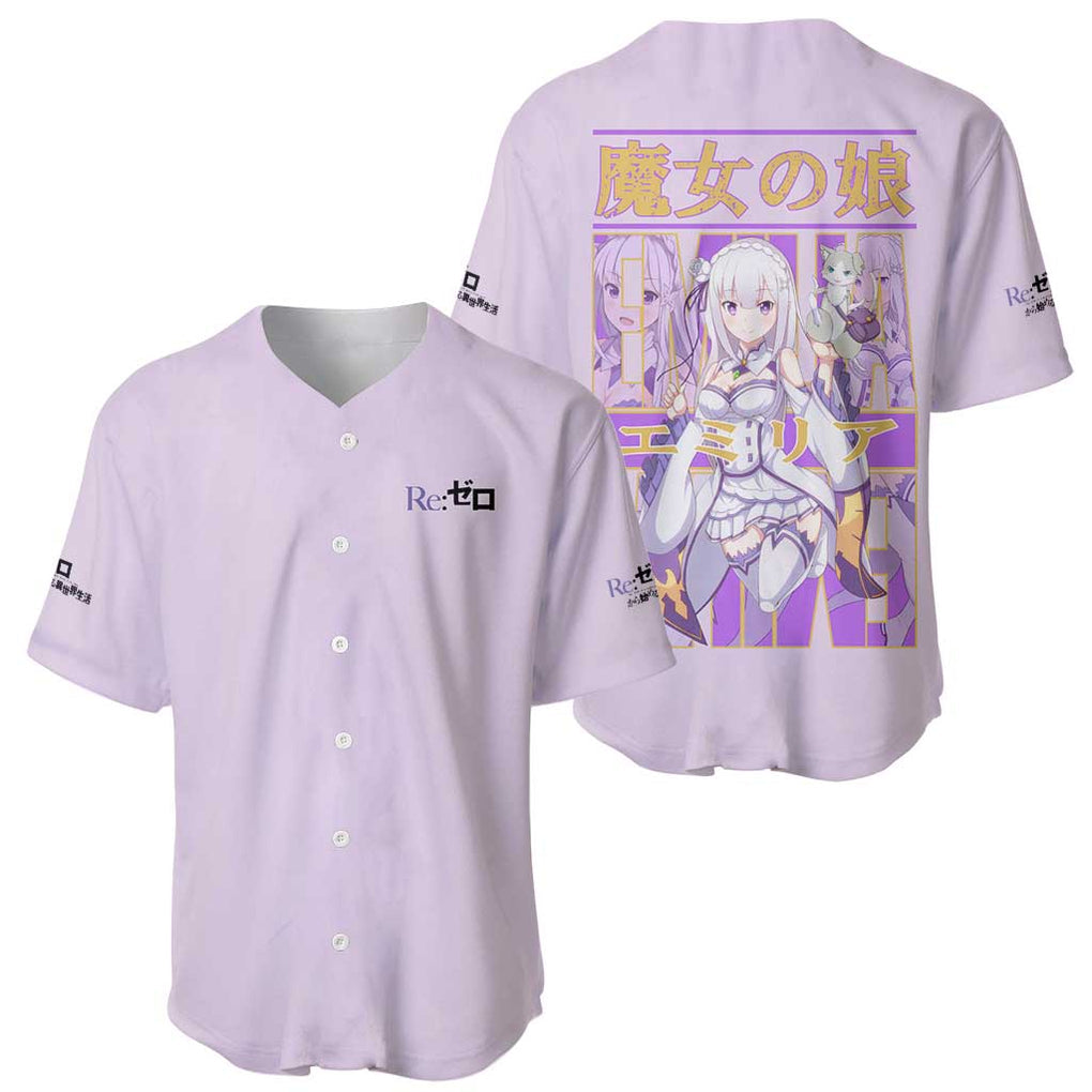 Emilia Re: Zero Baseball Jersey Anime Style