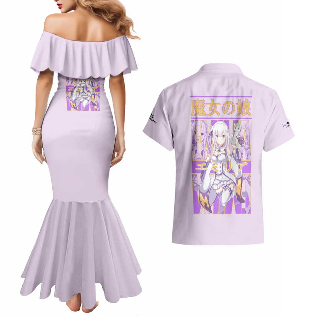 Emilia Re: Zero Couples Matching Mermaid Dress and Hawaiian Shirt Anime Style