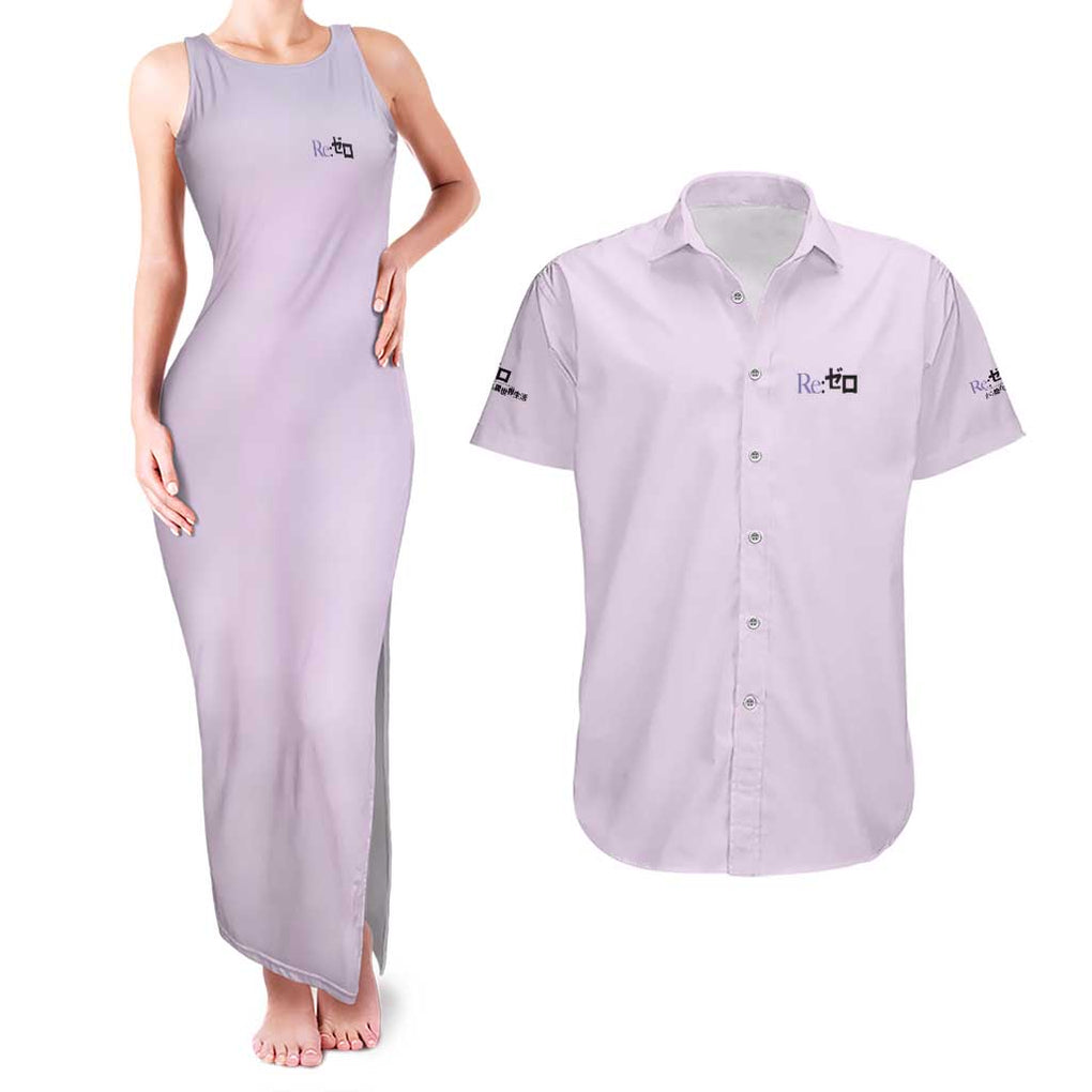 Emilia Re: Zero Couples Matching Tank Maxi Dress and Hawaiian Shirt Anime Style