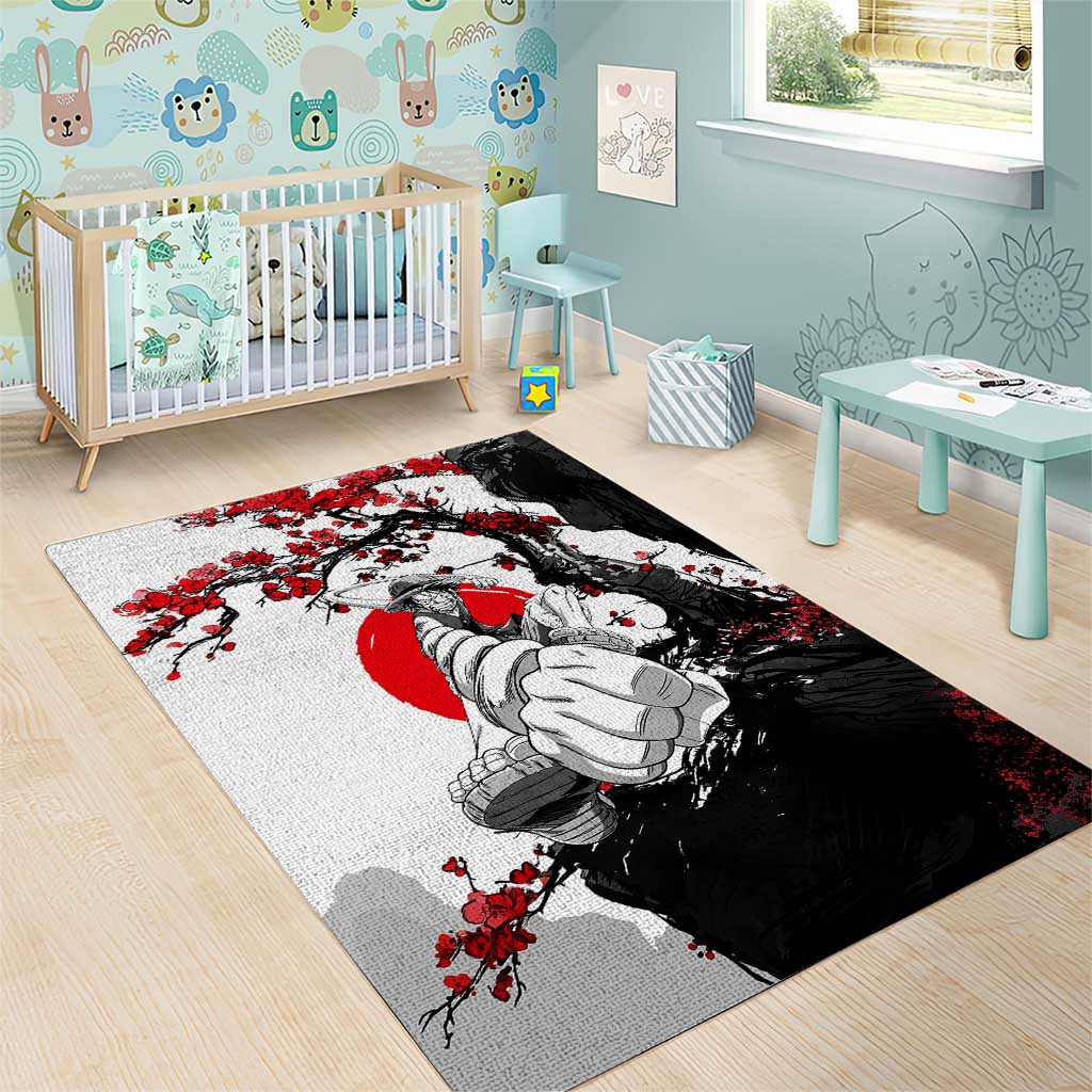 Luffy Gear 3 One Piece Anime White and Red Japanese Art Style Area Rug with Cherry Blossom Tree and Straw Hat Pirates Jolly Roger - The Mazicc