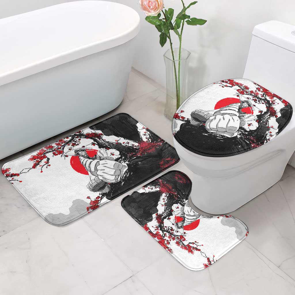 Luffy Gear 3 One Piece Anime White and Red Japanese Art Style Bathroom Set with Cherry Blossom Tree and Straw Hat Pirates Jolly Roger - The Mazicc