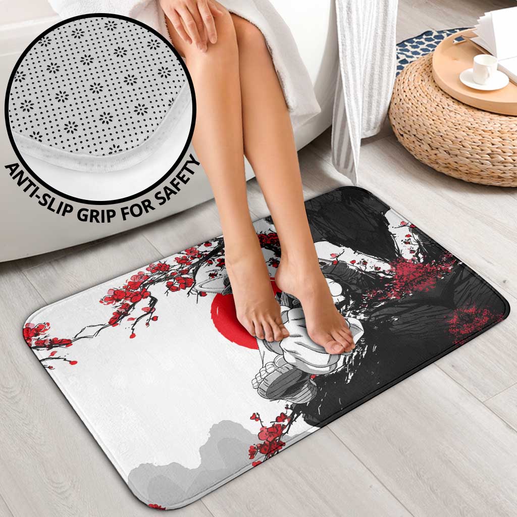 Luffy Gear 3 One Piece Anime White and Red Japanese Art Style Bathroom Set with Cherry Blossom Tree and Straw Hat Pirates Jolly Roger - The Mazicc
