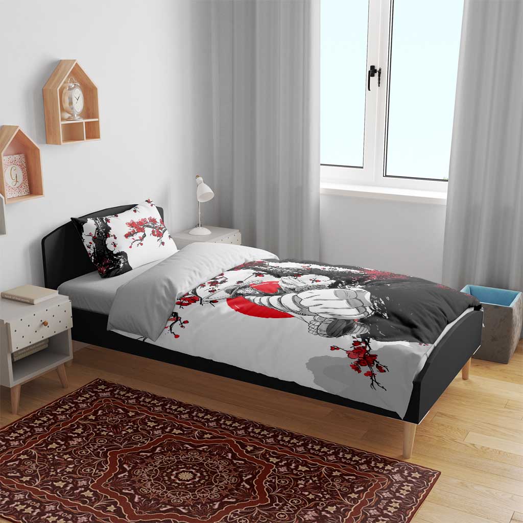 Luffy Gear 3 One Piece Anime White and Red Japanese Art Style Bedding Set with Cherry Blossom Tree and Straw Hat Pirates Jolly Roger - The Mazicc