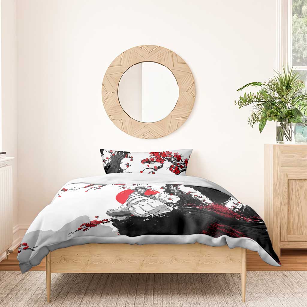 Luffy Gear 3 One Piece Anime White and Red Japanese Art Style Bedding Set with Cherry Blossom Tree and Straw Hat Pirates Jolly Roger - The Mazicc
