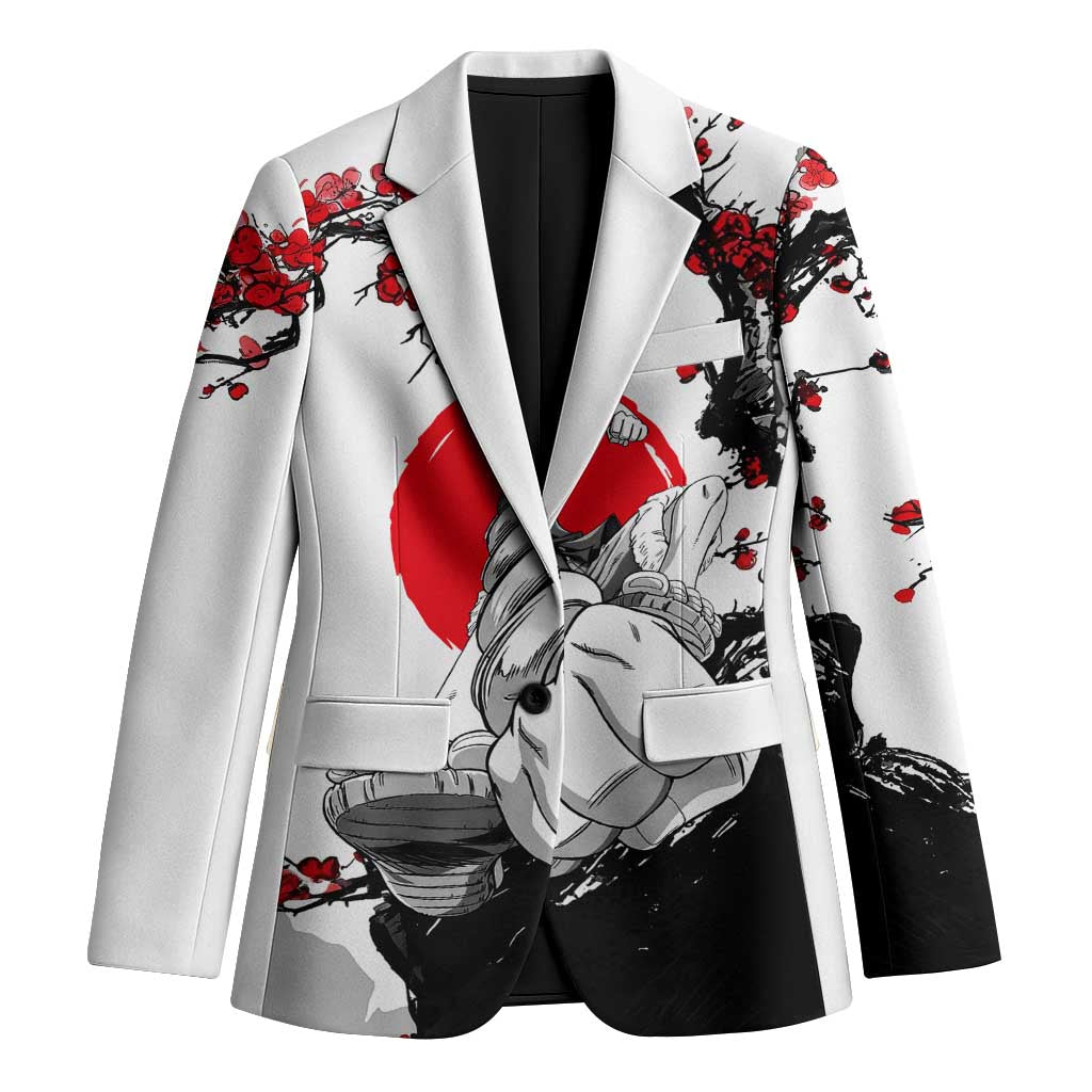 Luffy Gear 3 One Piece Anime White and Red Japanese Art Style Blazer with Cherry Blossom Tree and Straw Hat Pirates Jolly Roger - The Mazicc