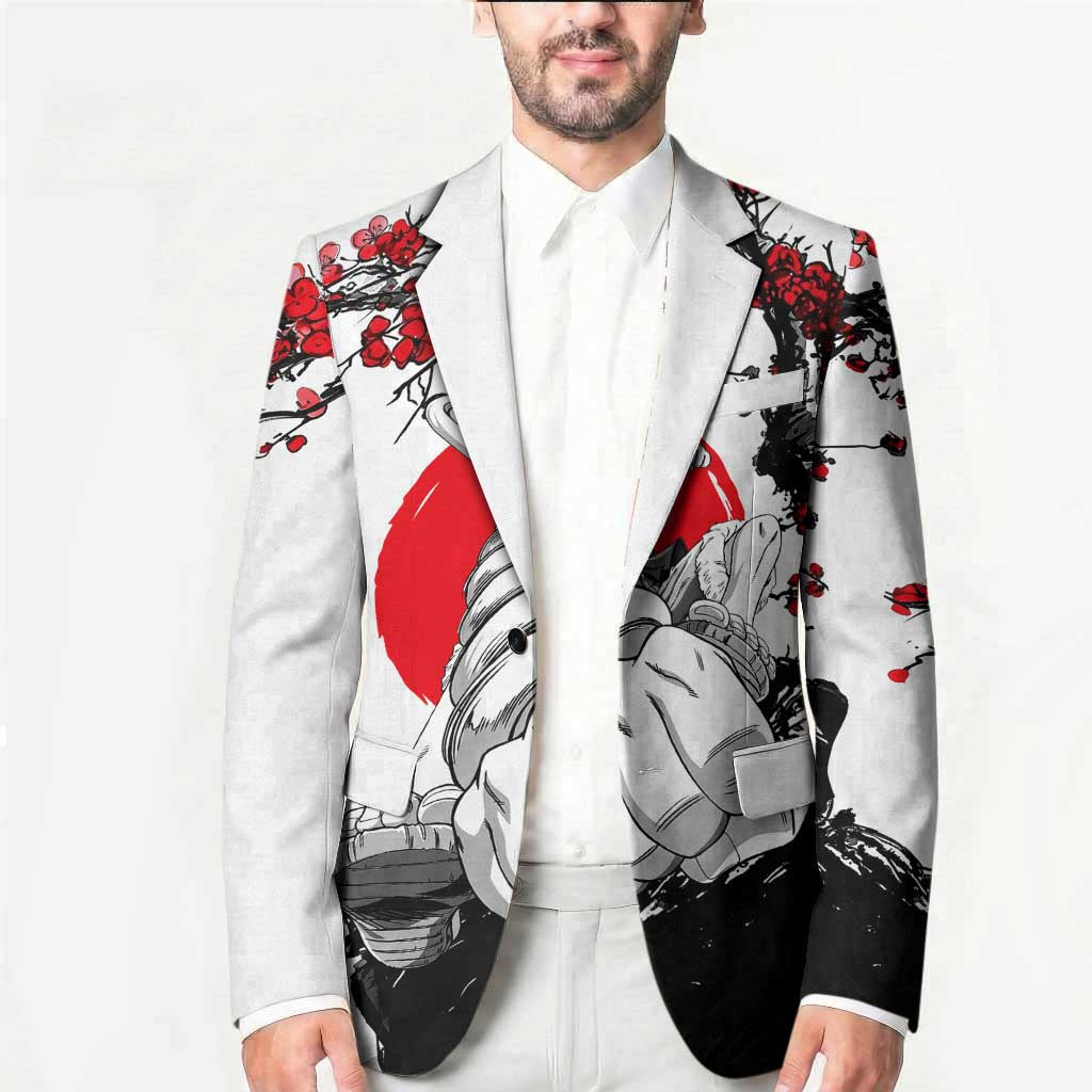 Luffy Gear 3 One Piece Anime White and Red Japanese Art Style Blazer with Cherry Blossom Tree and Straw Hat Pirates Jolly Roger - The Mazicc