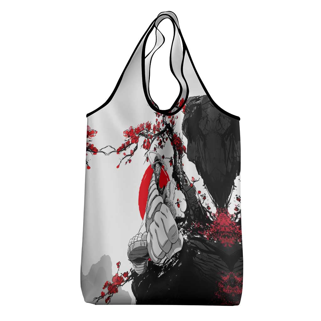Luffy Gear 3 One Piece Anime White and Red Japanese Art Style Grocery Bag with Cherry Blossom Tree and Straw Hat Pirates Jolly Roger - The Mazicc