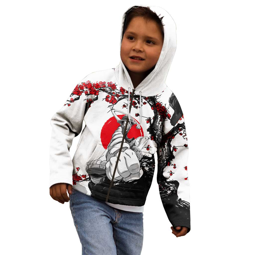 Luffy Gear 3 One Piece Anime White and Red Japanese Art Style Kid Hoodie with Cherry Blossom Tree and Straw Hat Pirates Jolly Roger - The Mazicc