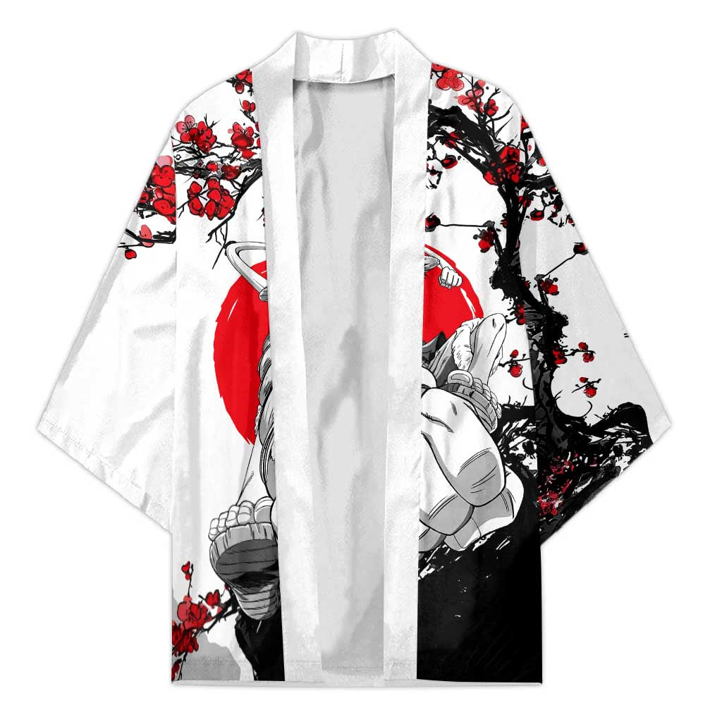 Luffy Gear 3 One Piece Anime White and Red Japanese Art Style Kimono with Cherry Blossom Tree and Straw Hat Pirates Jolly Roger - The Mazicc