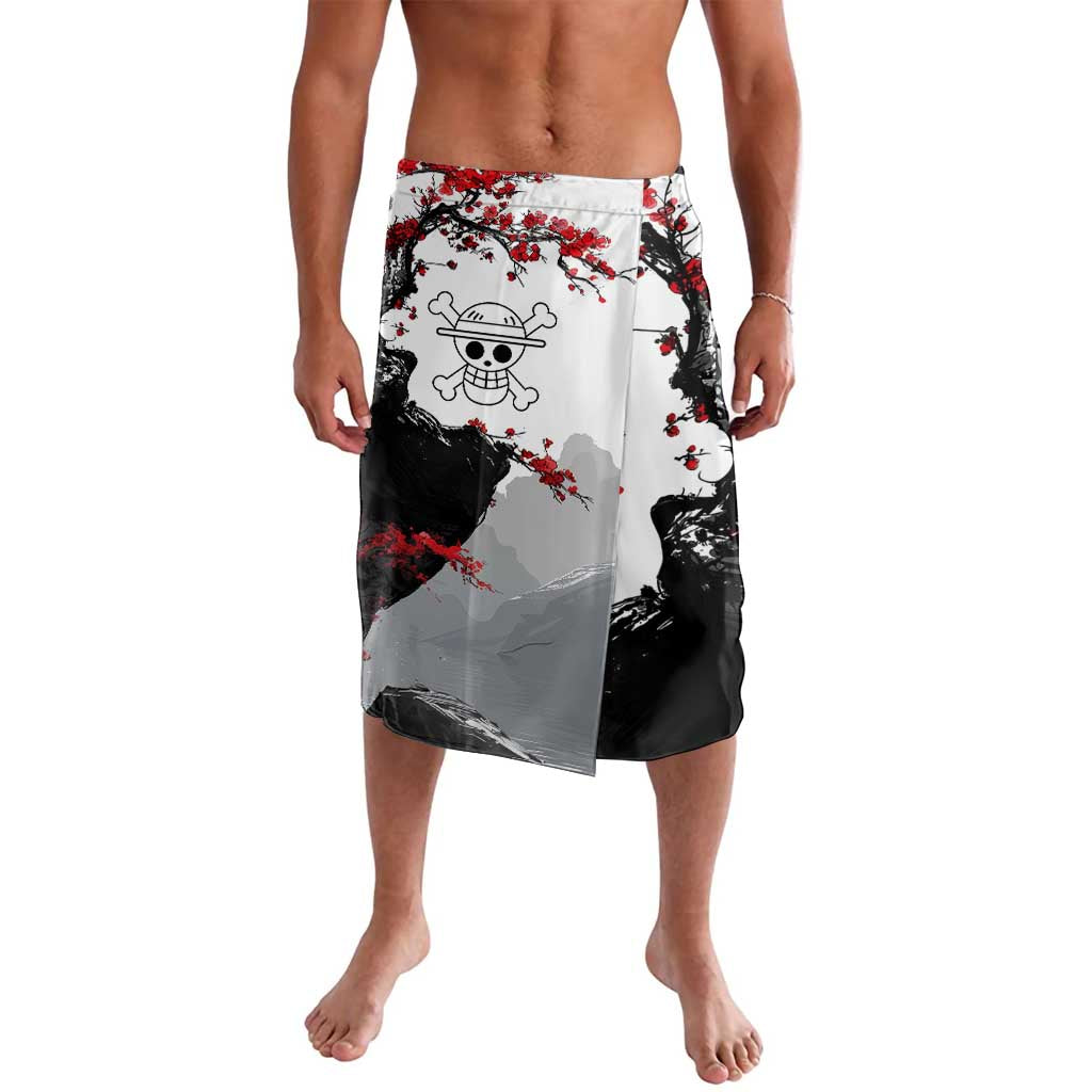 Luffy Gear 3 One Piece Anime White and Red Japanese Art Style Lavalava with Cherry Blossom Tree and Straw Hat Pirates Jolly Roger - The Mazicc