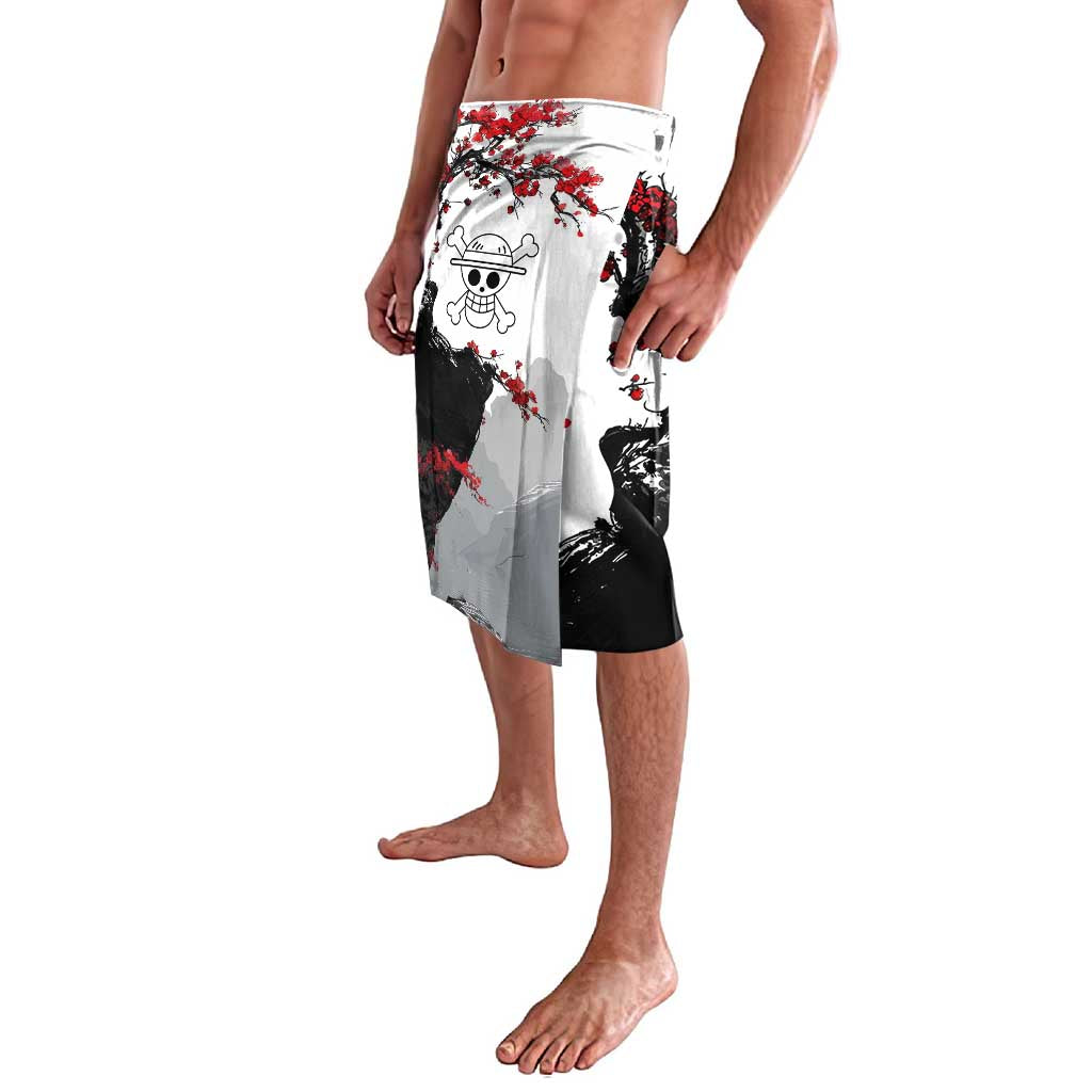 Luffy Gear 3 One Piece Anime White and Red Japanese Art Style Lavalava with Cherry Blossom Tree and Straw Hat Pirates Jolly Roger - The Mazicc