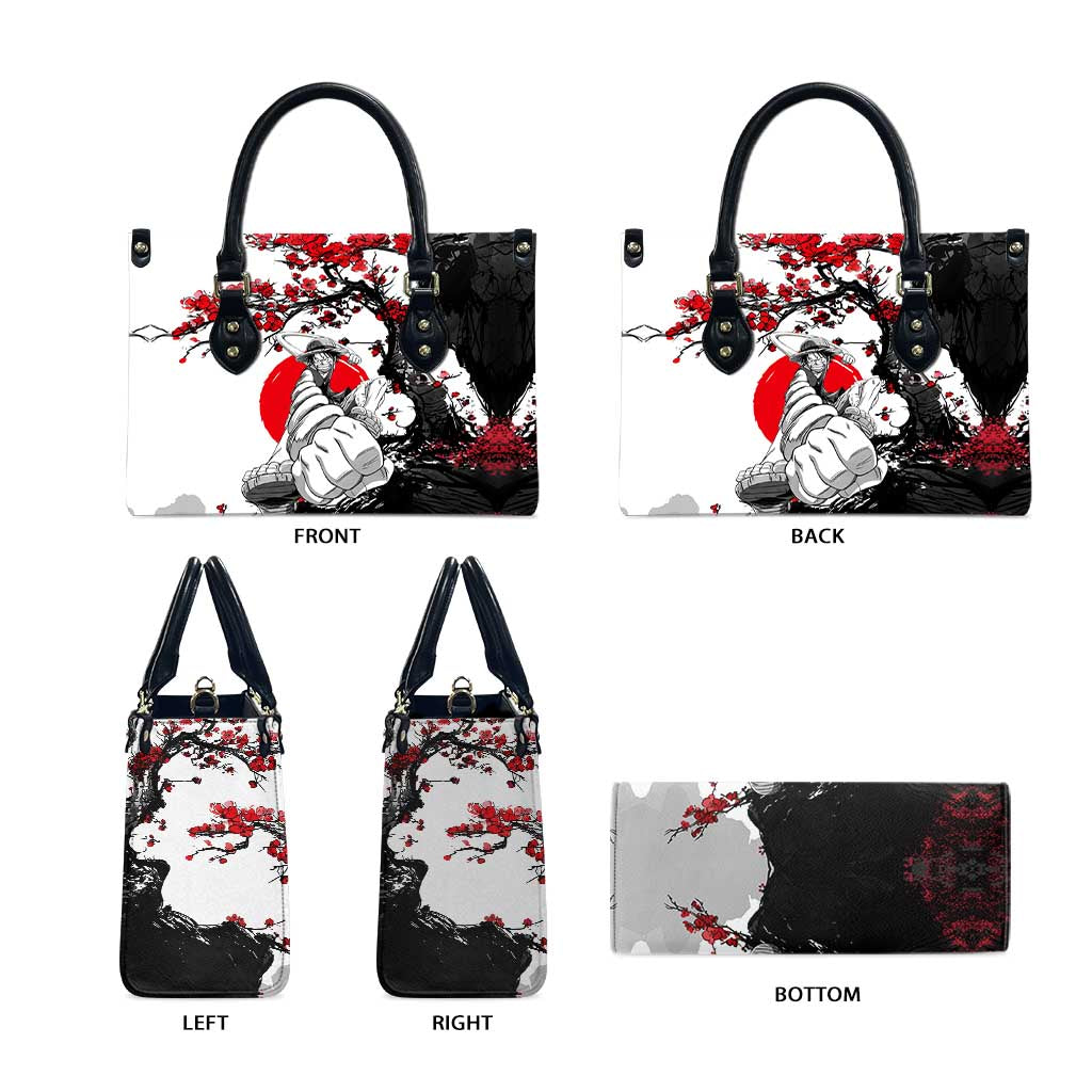 Luffy Gear 3 One Piece Anime White and Red Japanese Art Style Leather Bag with Cherry Blossom Tree and Straw Hat Pirates Jolly Roger - The Mazicc