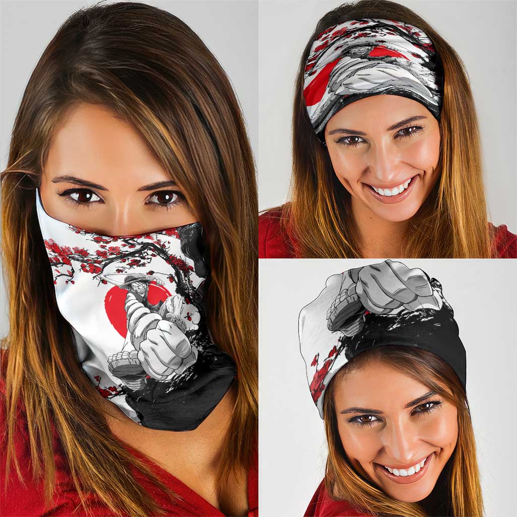 Luffy Gear 3 One Piece Anime White and Red Japanese Art Style Neck Gaiter with Cherry Blossom Tree and Straw Hat Pirates Jolly Roger - The Mazicc