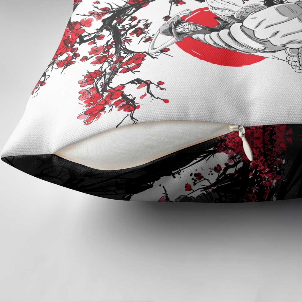 Luffy Gear 3 One Piece Anime White and Red Japanese Art Style Pillow Cover with Cherry Blossom Tree and Straw Hat Pirates Jolly Roger - The Mazicc