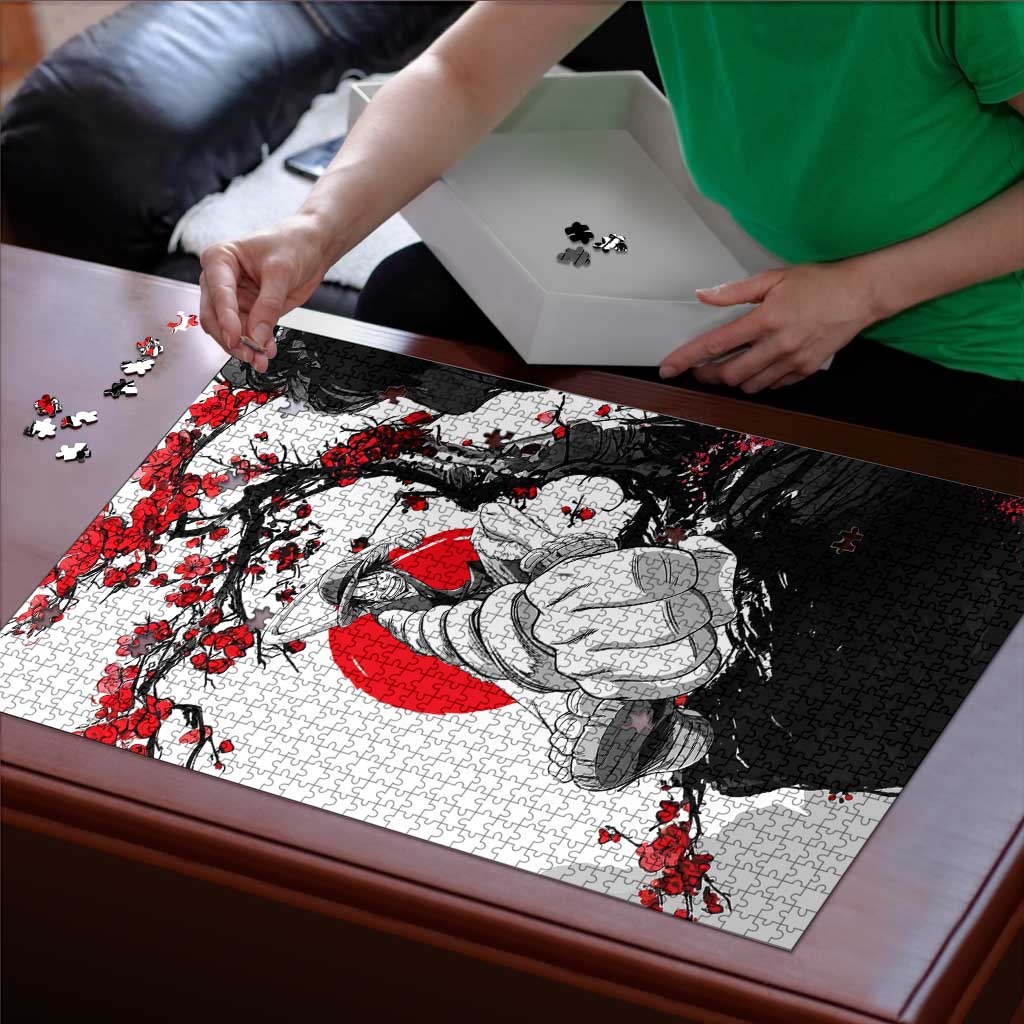 Luffy Gear 3 One Piece Anime White and Red Japanese Art Style Puzzle with Cherry Blossom Tree and Straw Hat Pirates Jolly Roger - The Mazicc