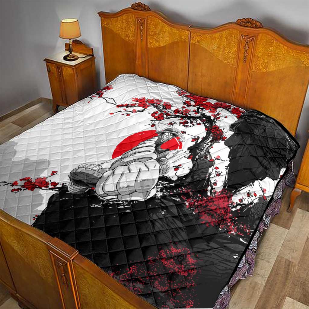 Luffy Gear 3 One Piece Anime White and Red Japanese Art Style Quilt with Cherry Blossom Tree and Straw Hat Pirates Jolly Roger - The Mazicc