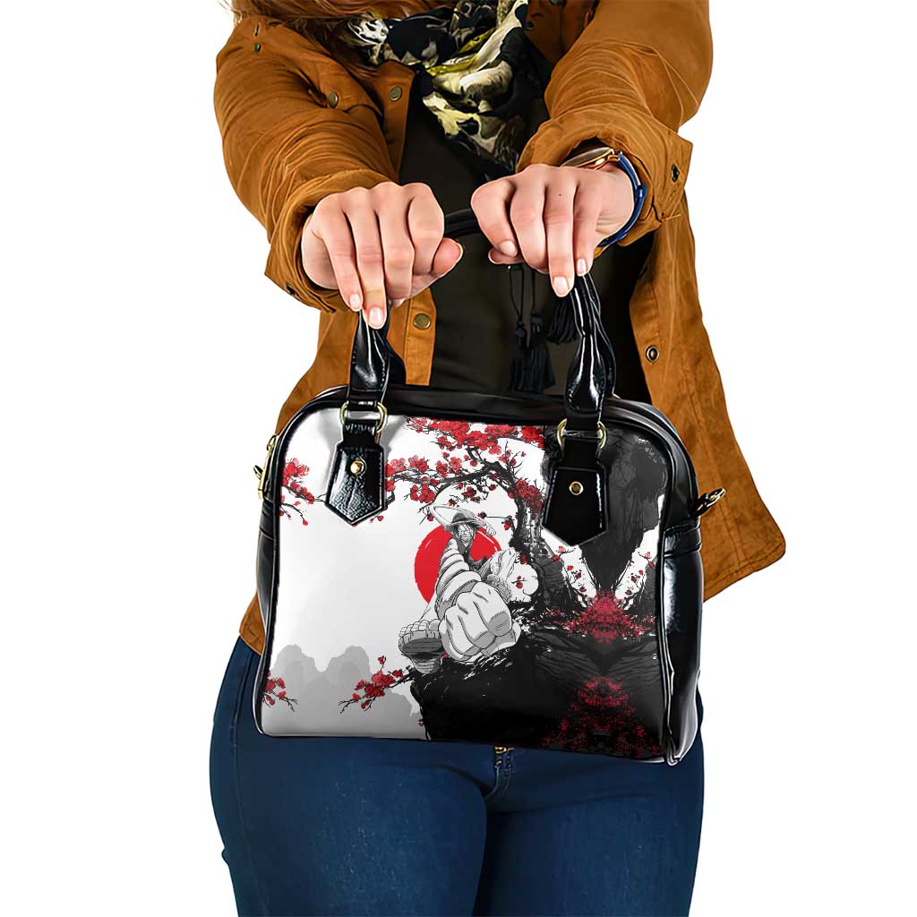 Luffy Gear 3 One Piece Anime White and Red Japanese Art Style Shoulder Handbag with Cherry Blossom Tree and Straw Hat Pirates Jolly Roger - The Mazicc