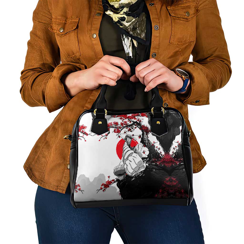 Luffy Gear 3 One Piece Anime White and Red Japanese Art Style Shoulder Handbag with Cherry Blossom Tree and Straw Hat Pirates Jolly Roger - The Mazicc