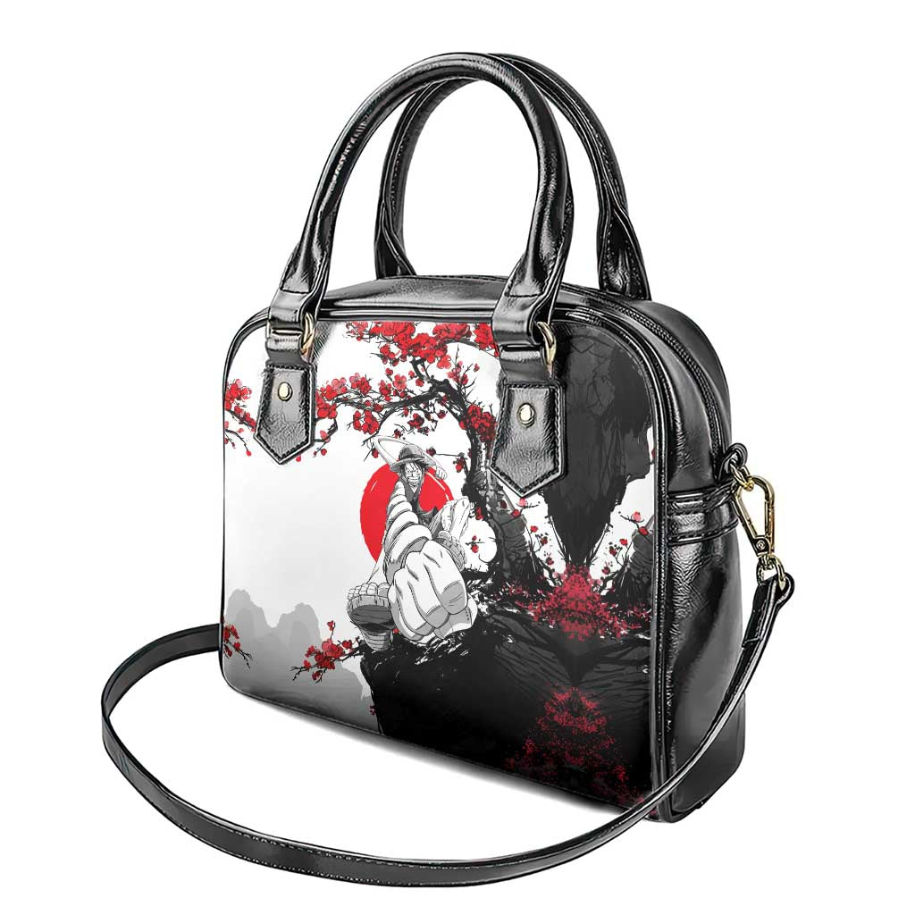 Luffy Gear 3 One Piece Anime White and Red Japanese Art Style Shoulder Handbag with Cherry Blossom Tree and Straw Hat Pirates Jolly Roger - The Mazicc