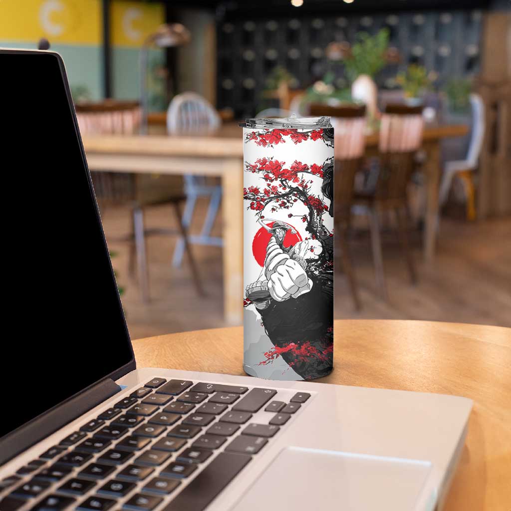 Luffy Gear 3 One Piece Anime White and Red Japanese Art Style Skinny Tumbler with Cherry Blossom Tree and Straw Hat Pirates Jolly Roger - The Mazicc