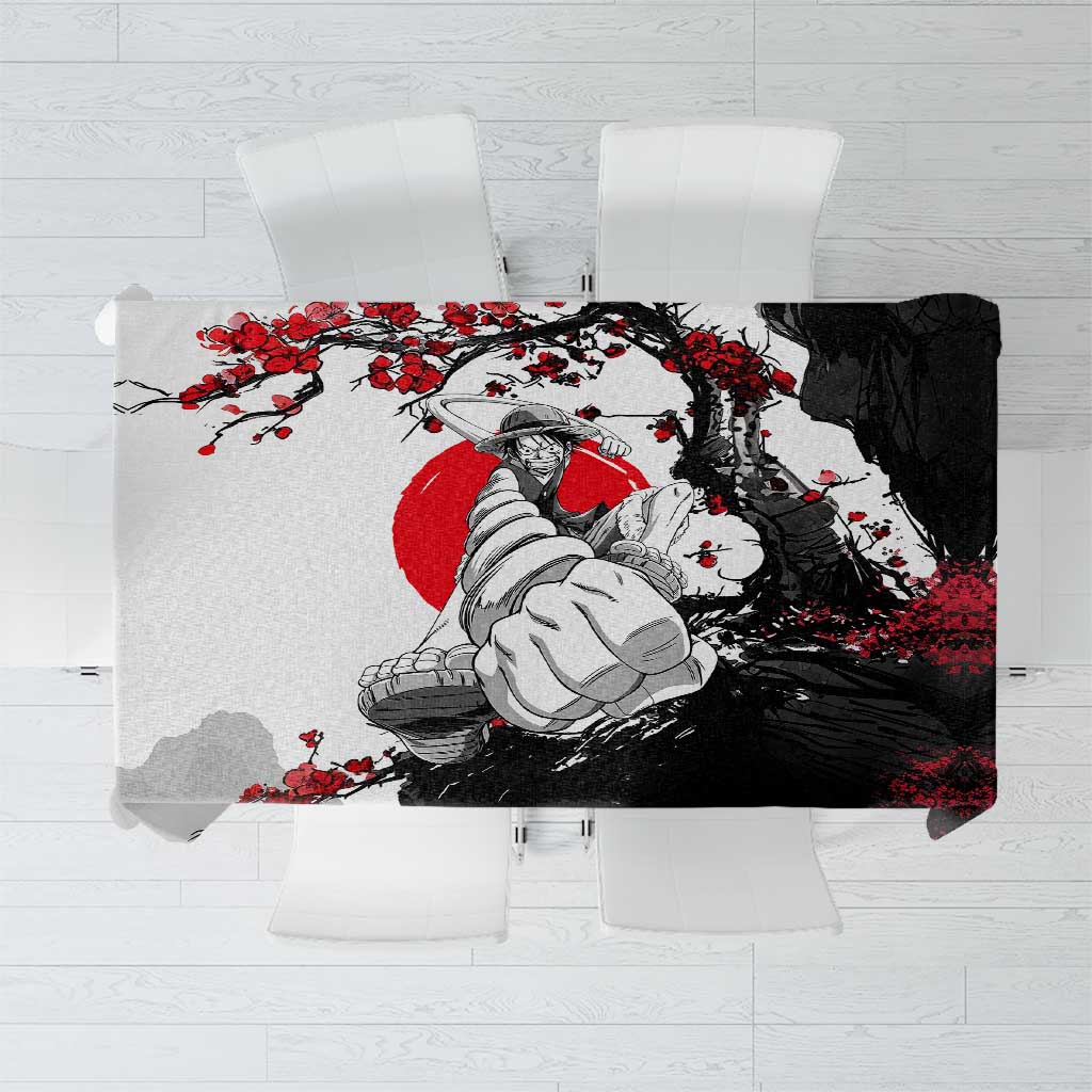 Luffy Gear 3 One Piece Anime White and Red Japanese Art Style Tablecloth with Cherry Blossom Tree and Straw Hat Pirates Jolly Roger - The Mazicc