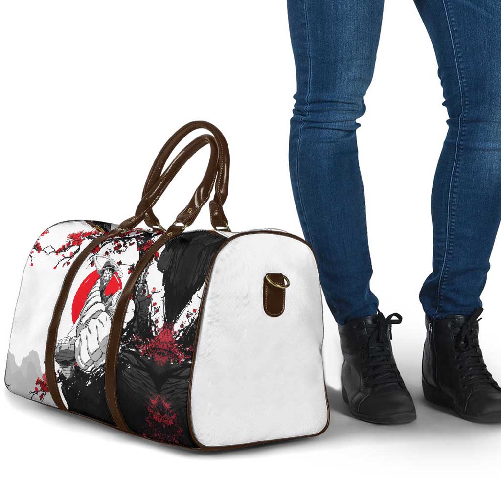 Luffy Gear 3 One Piece Anime White and Red Japanese Art Style Travel Bag with Cherry Blossom Tree and Straw Hat Pirates Jolly Roger - The Mazicc