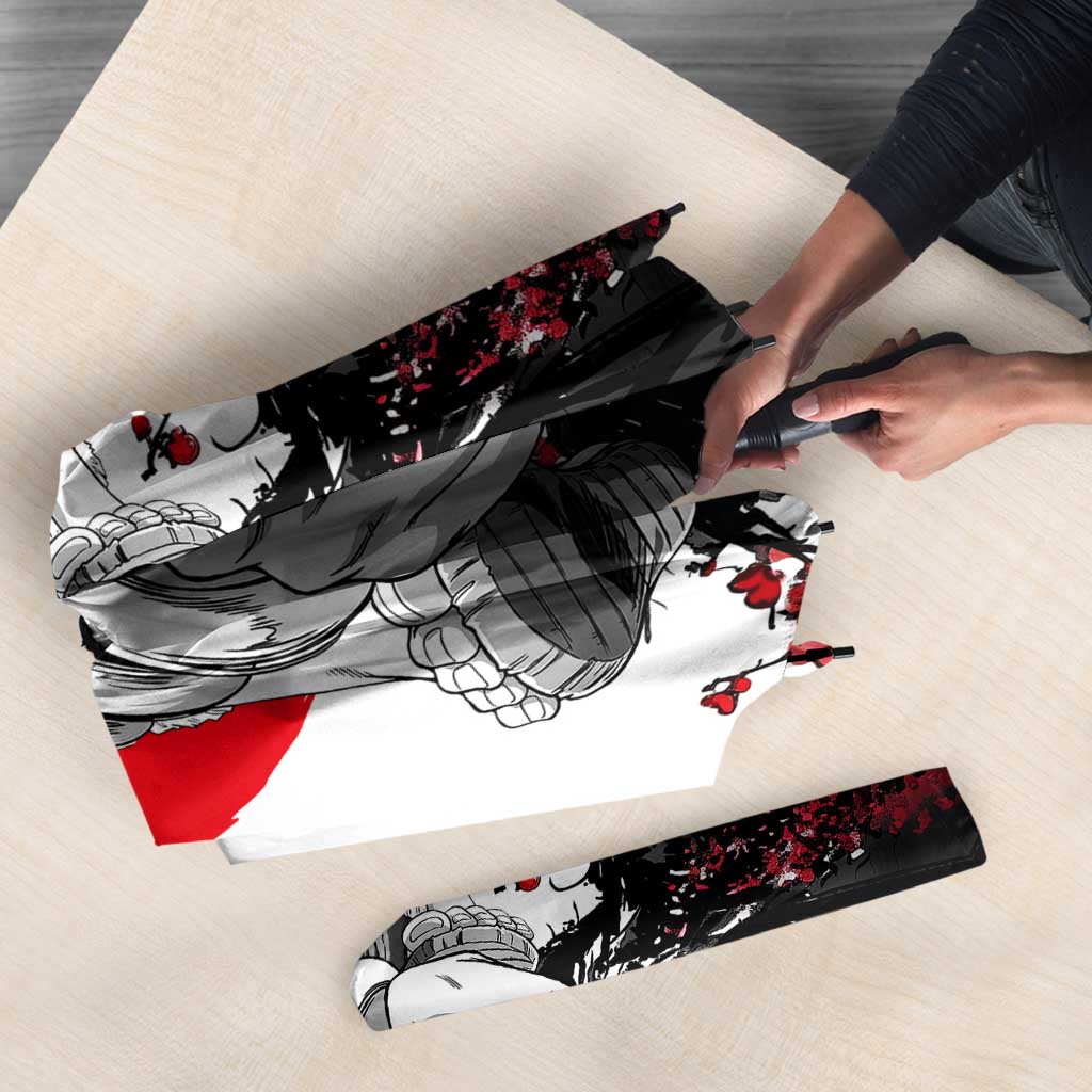 Luffy Gear 3 One Piece Anime White and Red Japanese Art Style Umbrella with Cherry Blossom Tree and Straw Hat Pirates Jolly Roger - The Mazicc