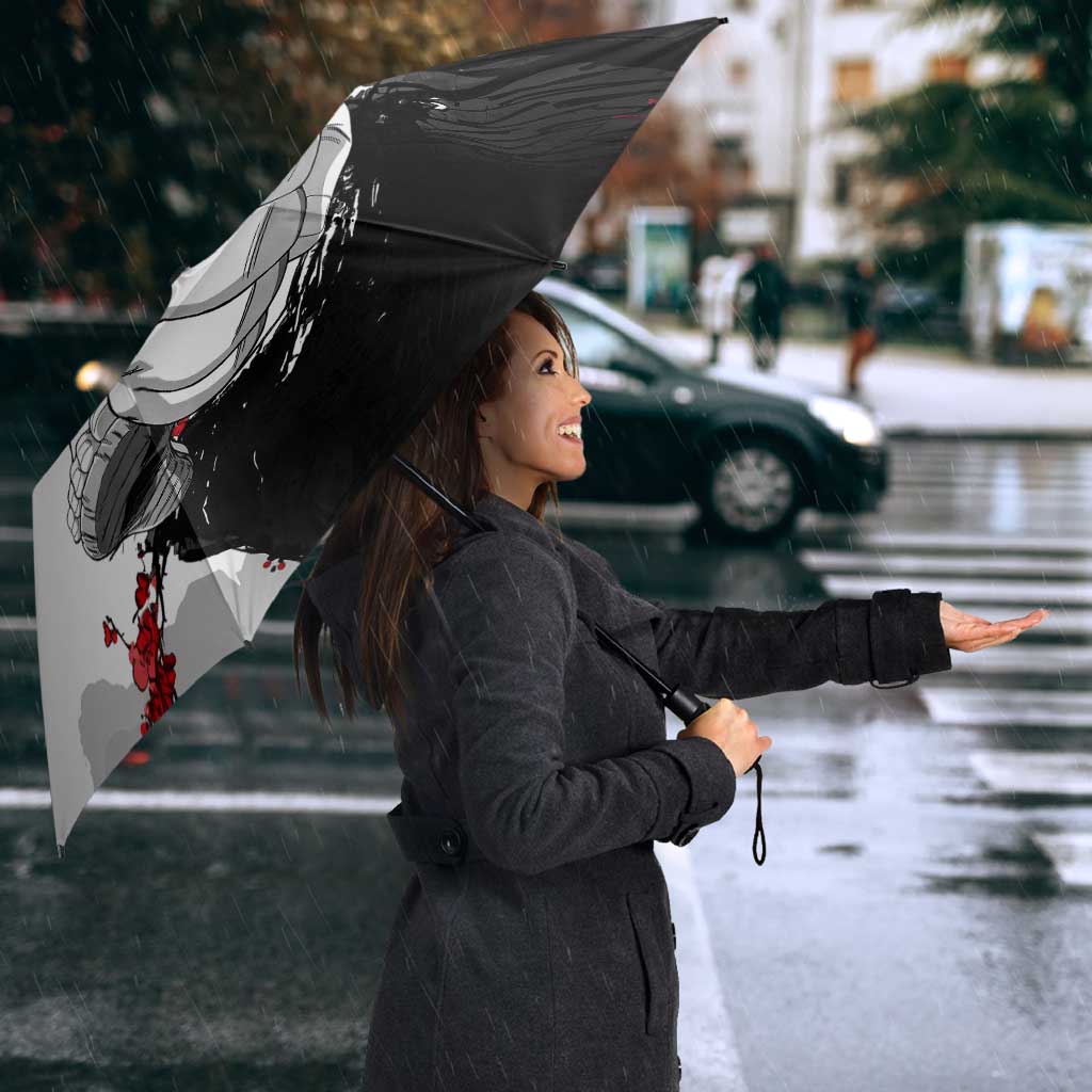 Luffy Gear 3 One Piece Anime White and Red Japanese Art Style Umbrella with Cherry Blossom Tree and Straw Hat Pirates Jolly Roger - The Mazicc