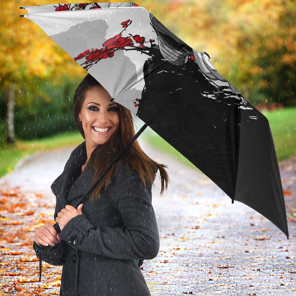 Luffy Gear 3 One Piece Anime White and Red Japanese Art Style Umbrella with Cherry Blossom Tree and Straw Hat Pirates Jolly Roger - The Mazicc