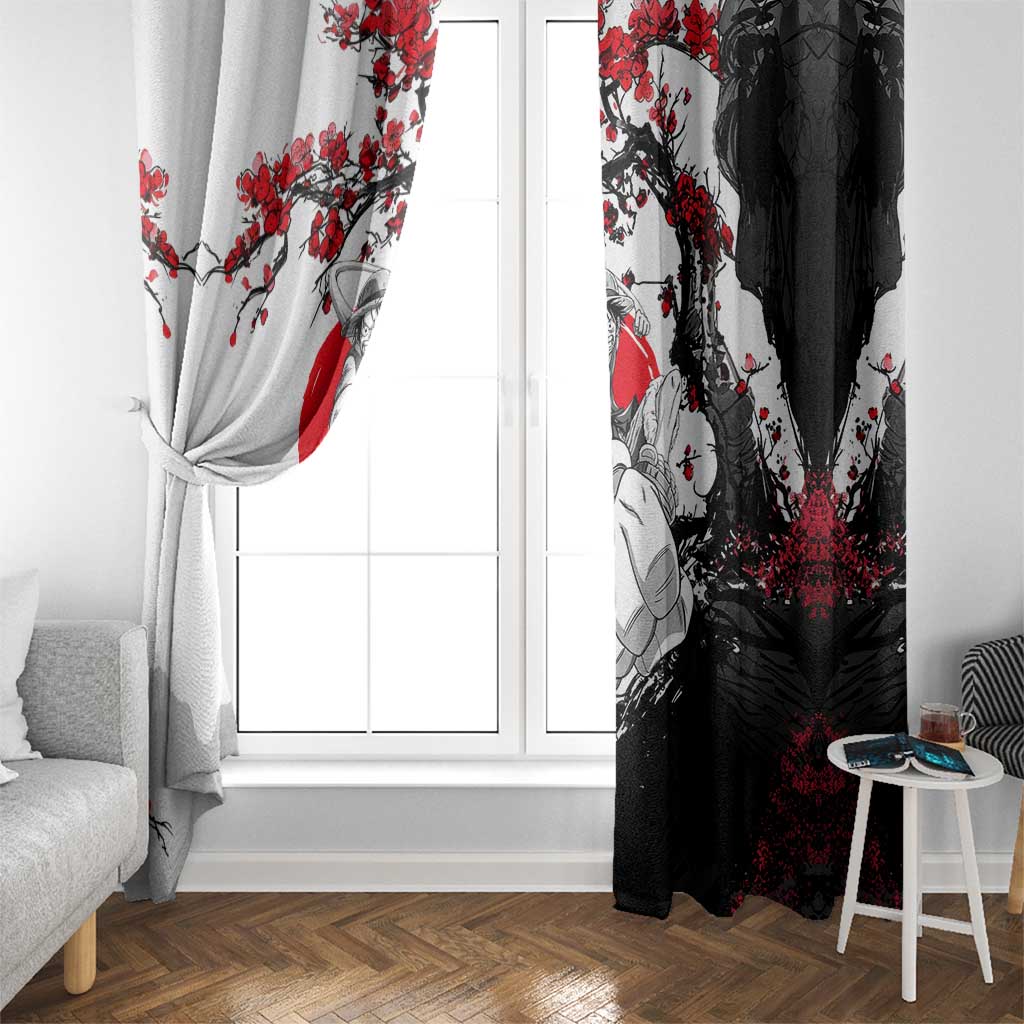 Luffy Gear 3 One Piece Anime White and Red Japanese Art Style Window Curtain with Cherry Blossom Tree and Straw Hat Pirates Jolly Roger - The Mazicc