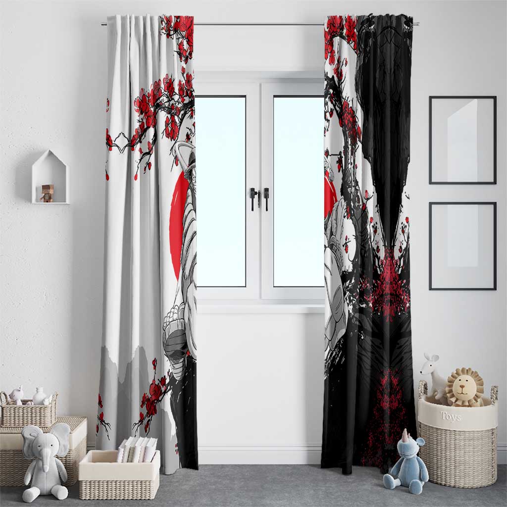 Luffy Gear 3 One Piece Anime White and Red Japanese Art Style Window Curtain with Cherry Blossom Tree and Straw Hat Pirates Jolly Roger - The Mazicc