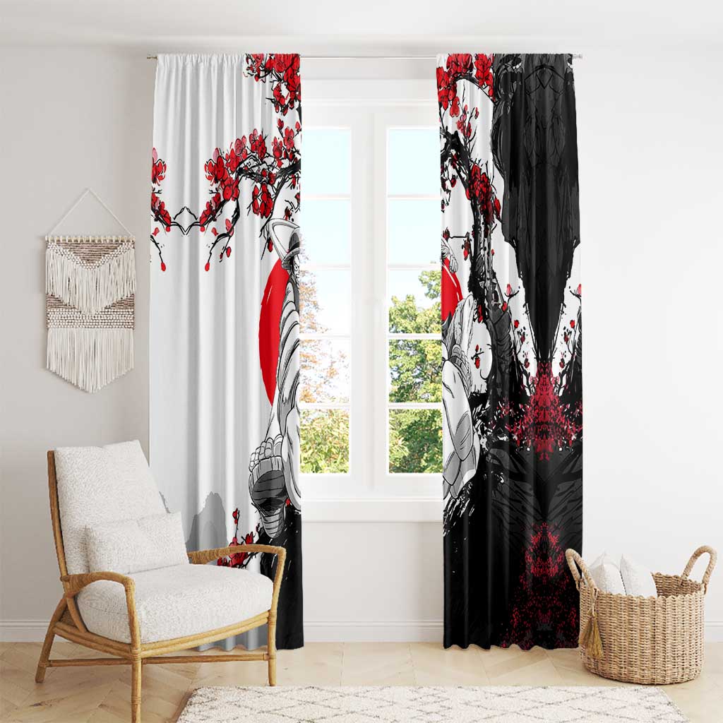 Luffy Gear 3 One Piece Anime White and Red Japanese Art Style Window Curtain with Cherry Blossom Tree and Straw Hat Pirates Jolly Roger - The Mazicc