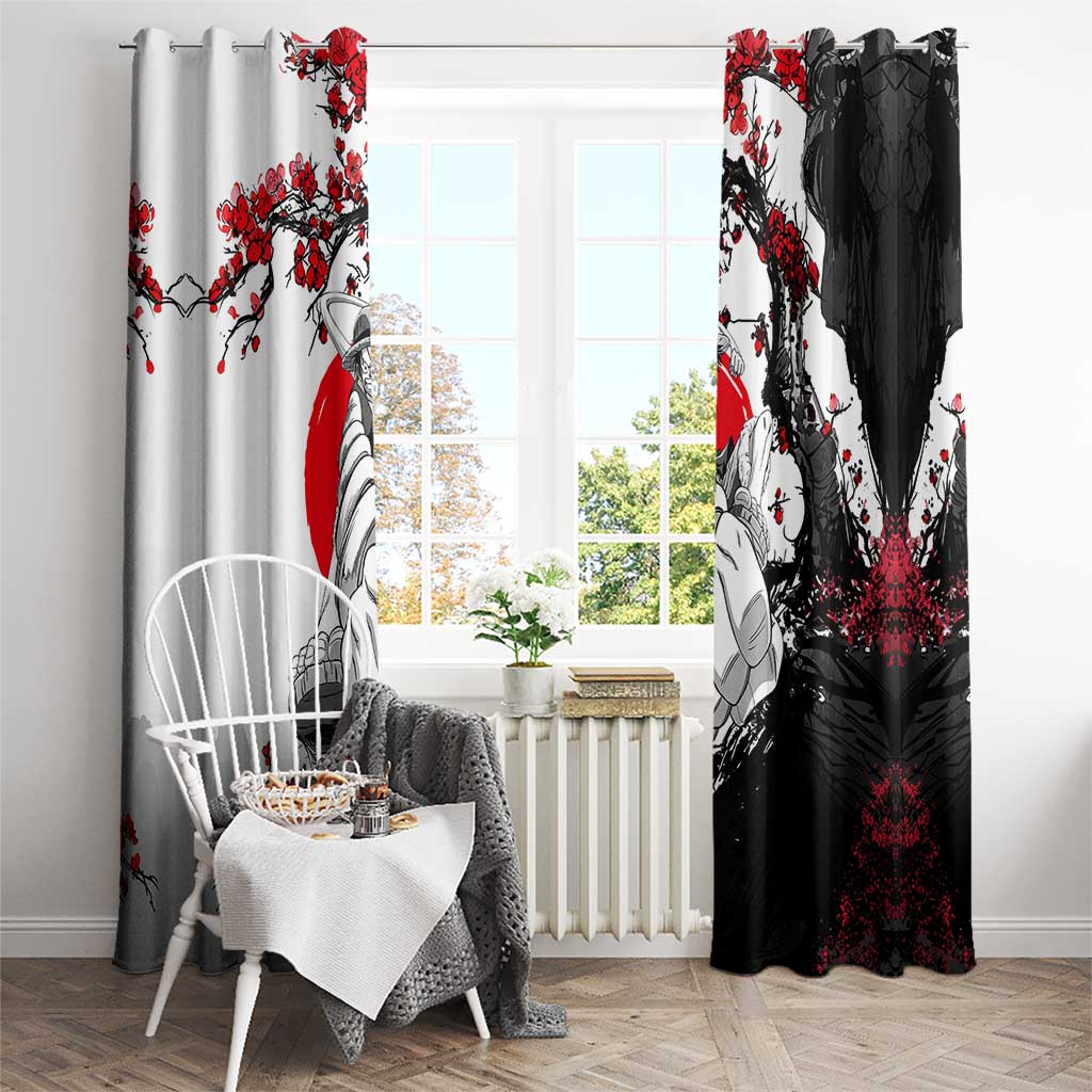 Luffy Gear 3 One Piece Anime White and Red Japanese Art Style Window Curtain with Cherry Blossom Tree and Straw Hat Pirates Jolly Roger - The Mazicc
