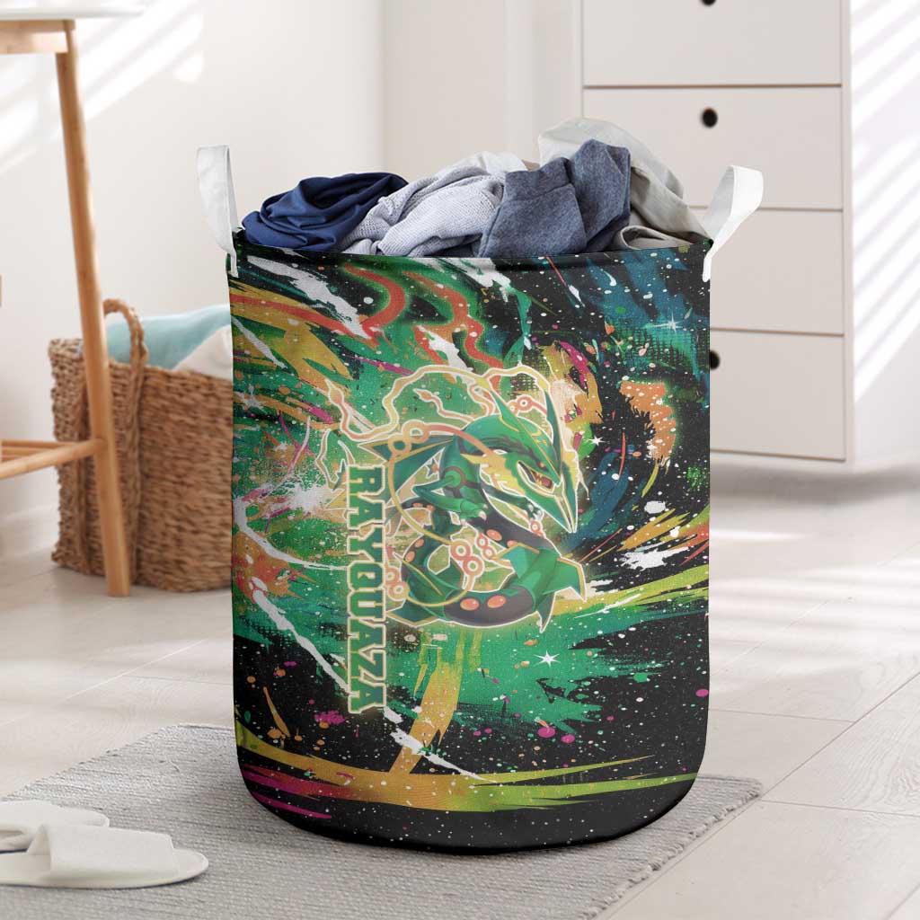 Rayquaza Poké Green Abstract Galaxy Design Laundry Basket Dynamic Swirl Background - The Mazicc