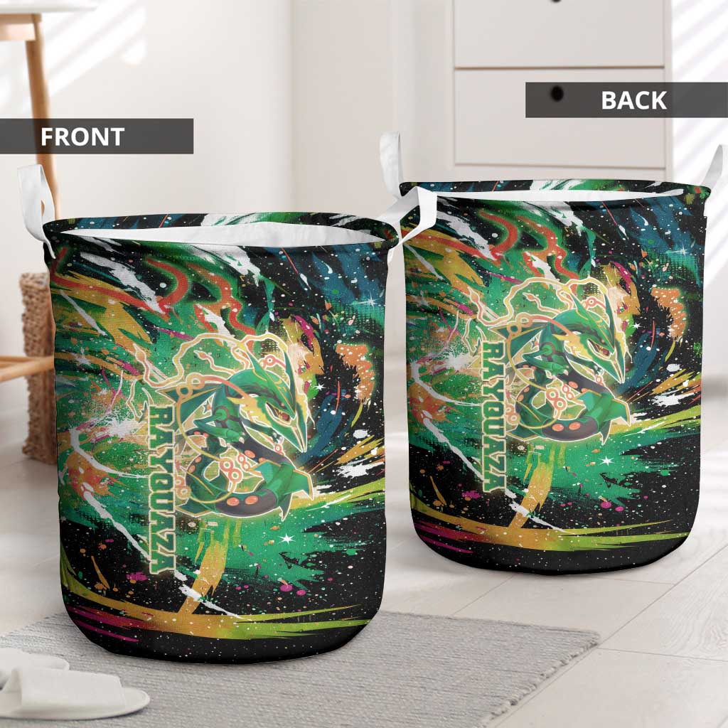 Rayquaza Poké Green Abstract Galaxy Design Laundry Basket Dynamic Swirl Background - The Mazicc