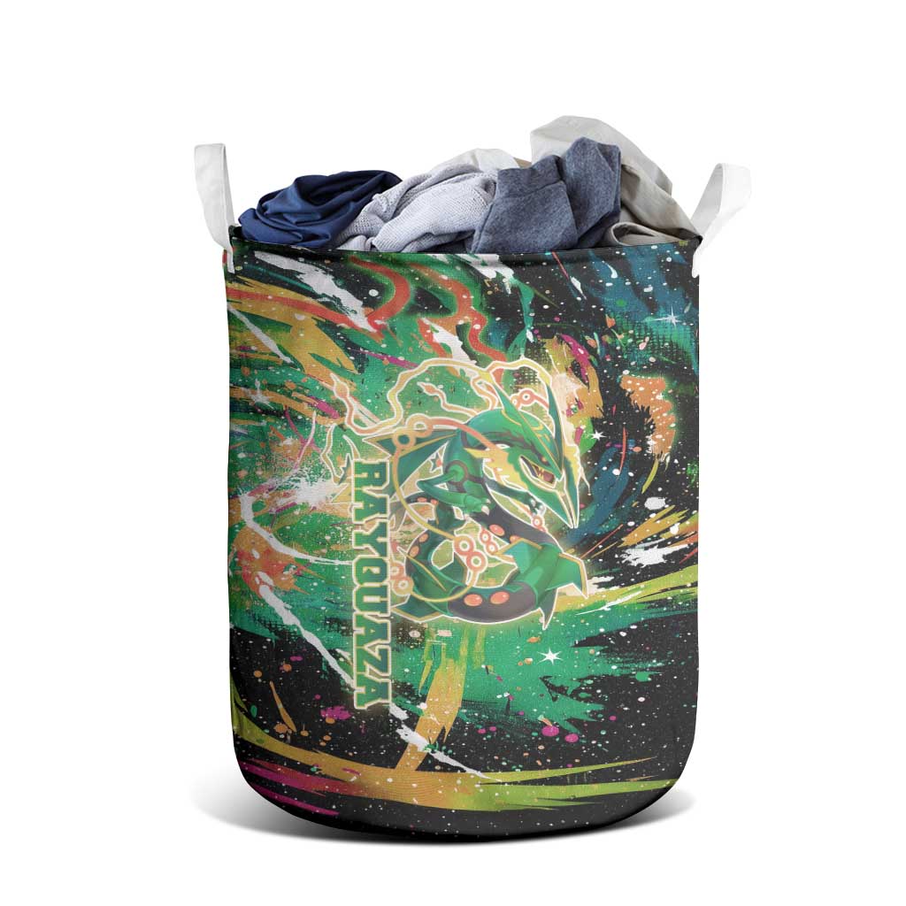 Rayquaza Poké Green Abstract Galaxy Design Laundry Basket Dynamic Swirl Background - The Mazicc