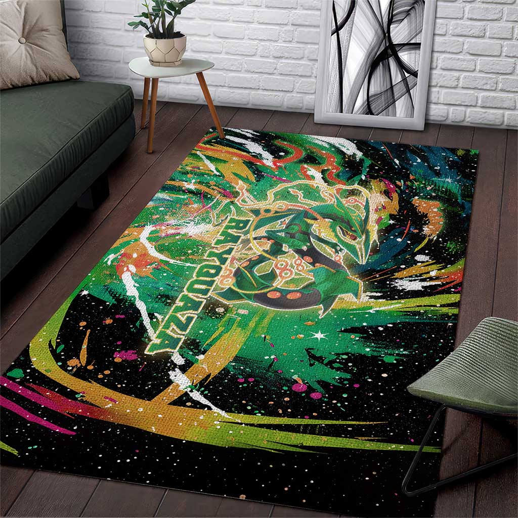 Rayquaza Poké Green Abstract Galaxy Design Area Rug Dynamic Swirl Background - The Mazicc
