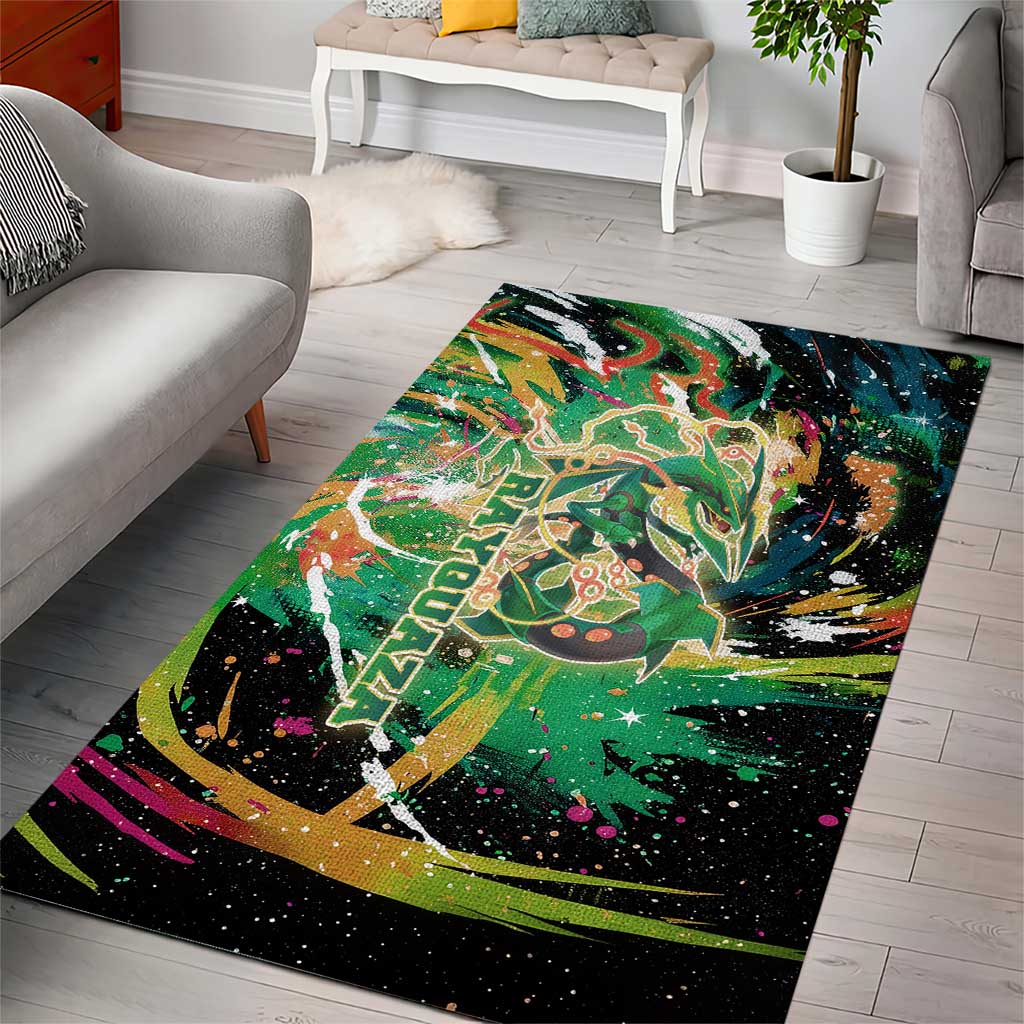 Rayquaza Poké Green Abstract Galaxy Design Area Rug Dynamic Swirl Background - The Mazicc