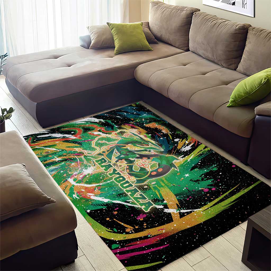 Rayquaza Poké Green Abstract Galaxy Design Area Rug Dynamic Swirl Background - The Mazicc