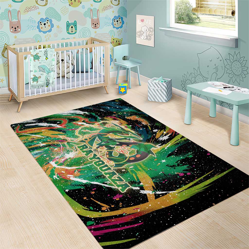 Rayquaza Poké Green Abstract Galaxy Design Area Rug Dynamic Swirl Background - The Mazicc