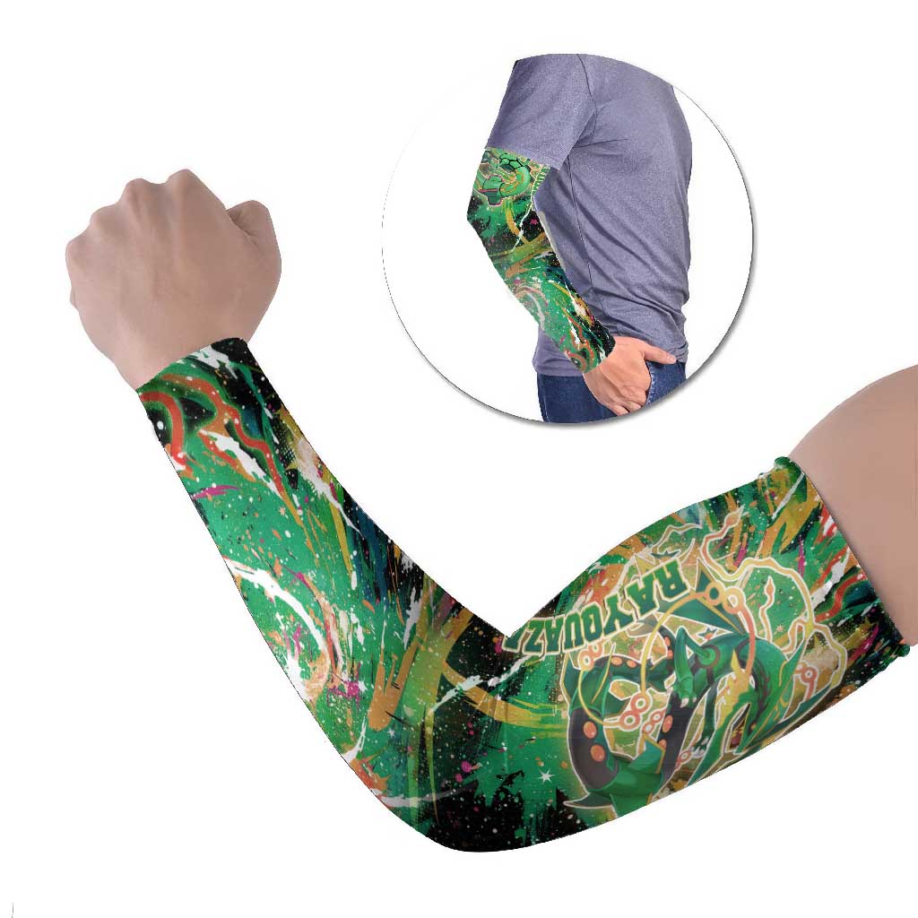 Rayquaza Poké Green Abstract Galaxy Design Arm Sleeves Dynamic Swirl Background - The Mazicc