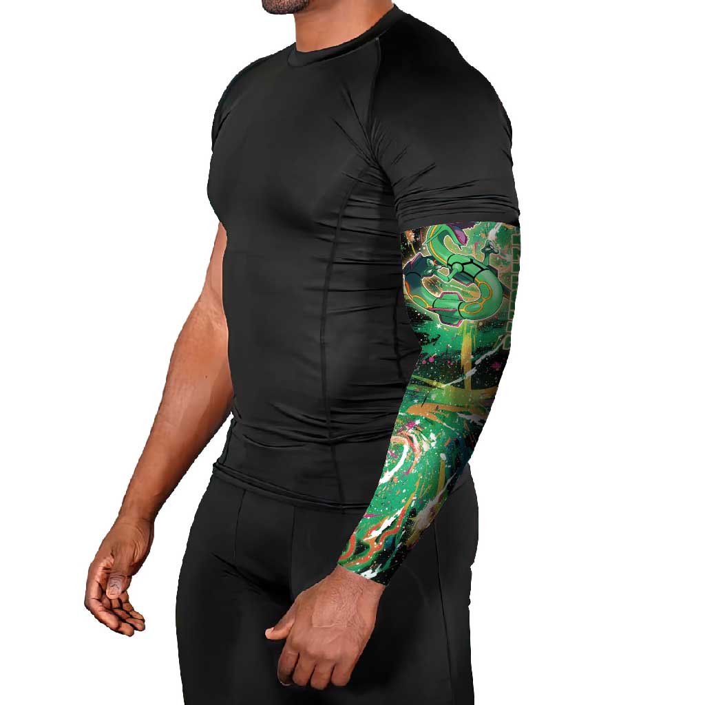 Rayquaza Poké Green Abstract Galaxy Design Arm Sleeves Dynamic Swirl Background - The Mazicc